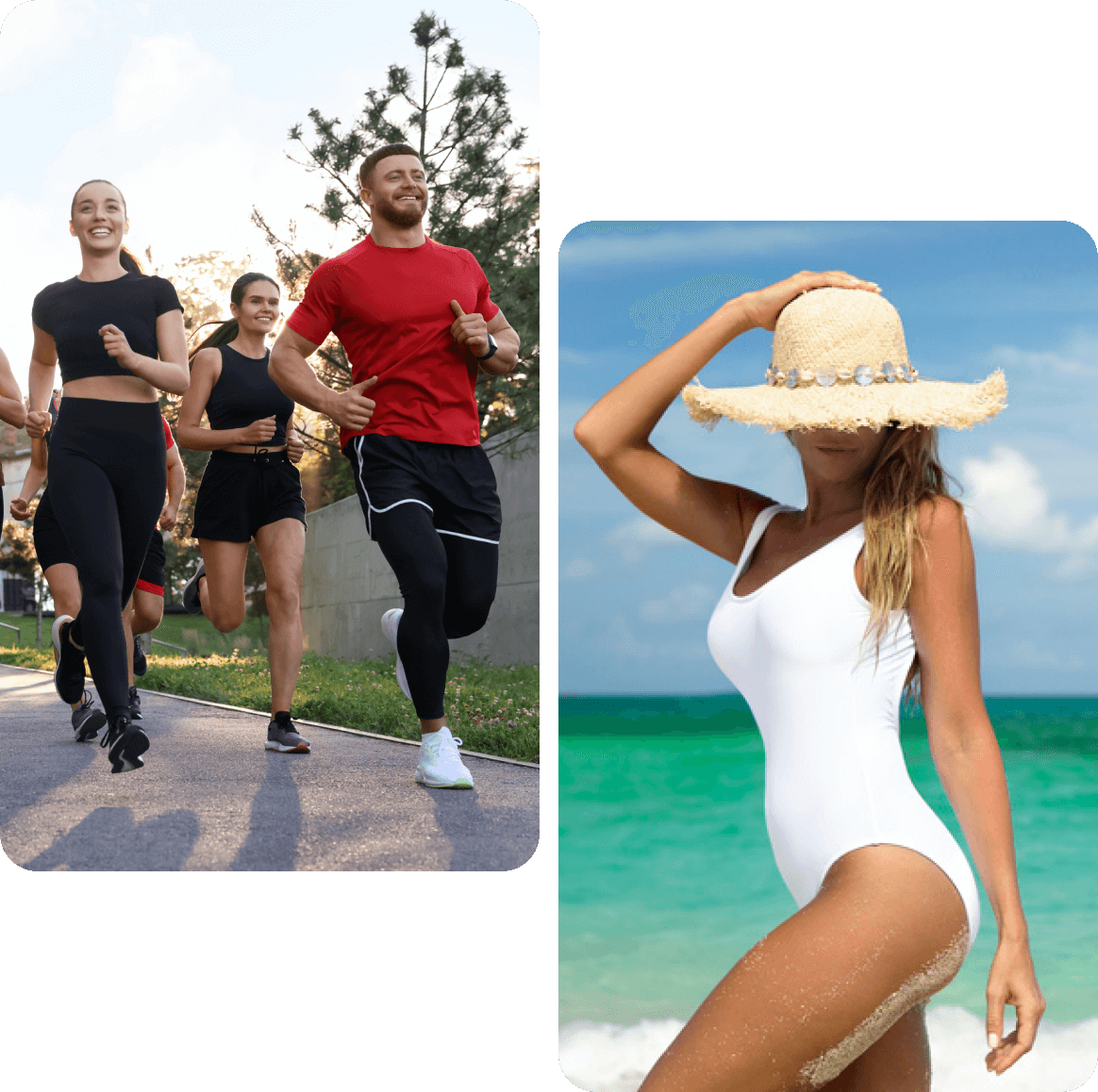 Here's an alt tag for the image: Active people running and beach relaxation.