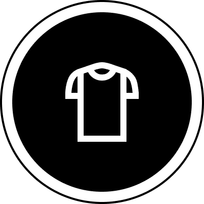 Here's an alt tag for the image: White t-shirt icon on black circle.